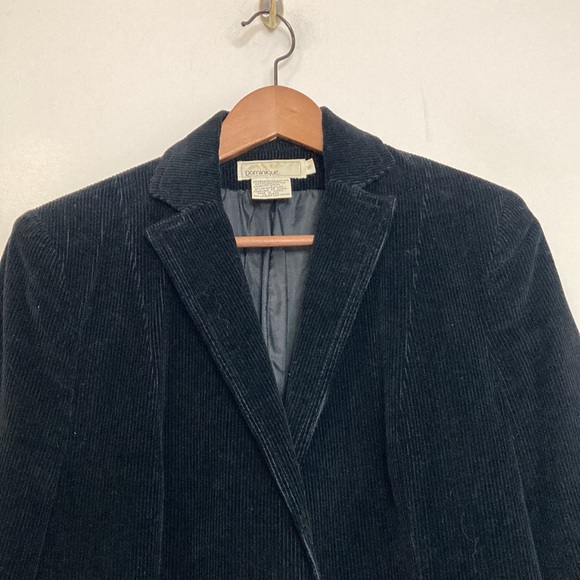 Vintage Blazer Womens Medium Black Cotton Corduroy Jacket Retro 80s Academia - Picture 3 of 15